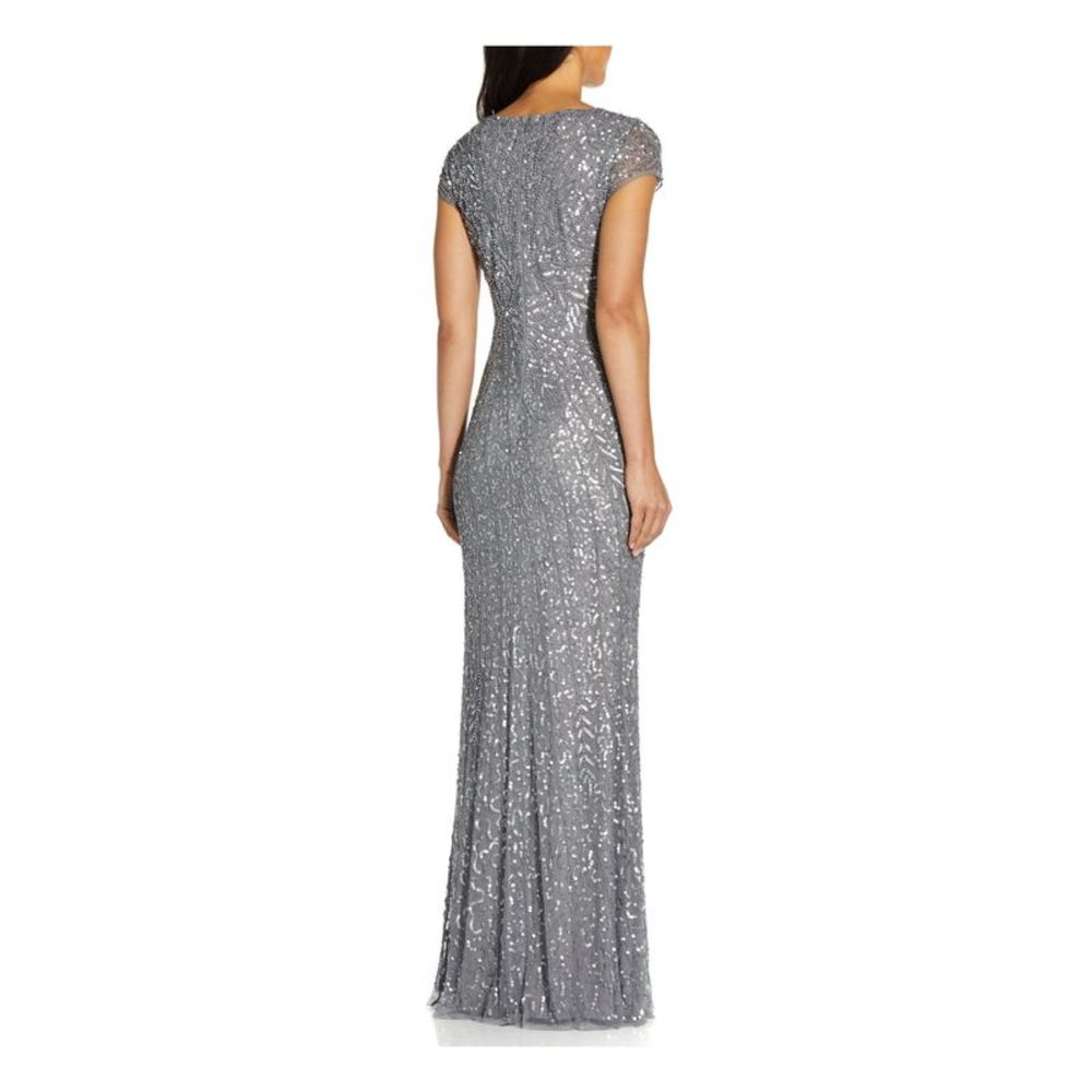 ADRIANNA PAPELL Womens Gray Cap Sleeve V Neck Full-Length Formal Mermaid Dress 4 - Picture 2 of 4